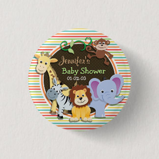 Zoo Animals Baby Shower, Bright Rainbow Stripes 1 Inch Round Button