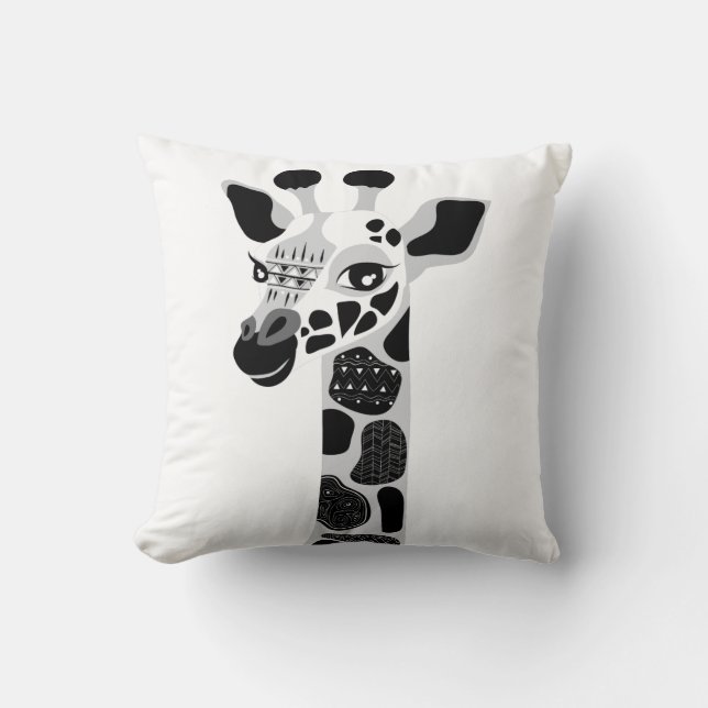 Zoo Animals Black and White Giraffe Throw Pillow (Front)