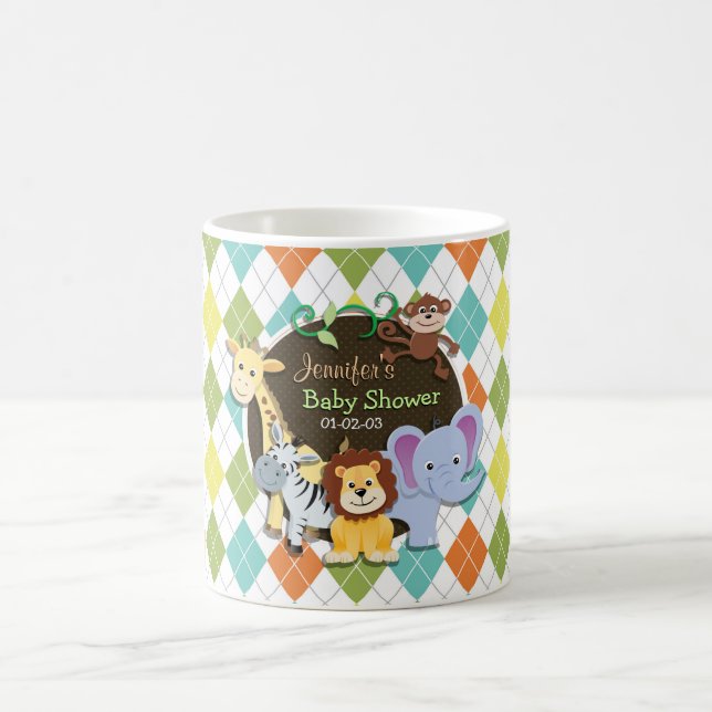 Zoo Animals on Colourful Argyle Coffee Mug (Center)