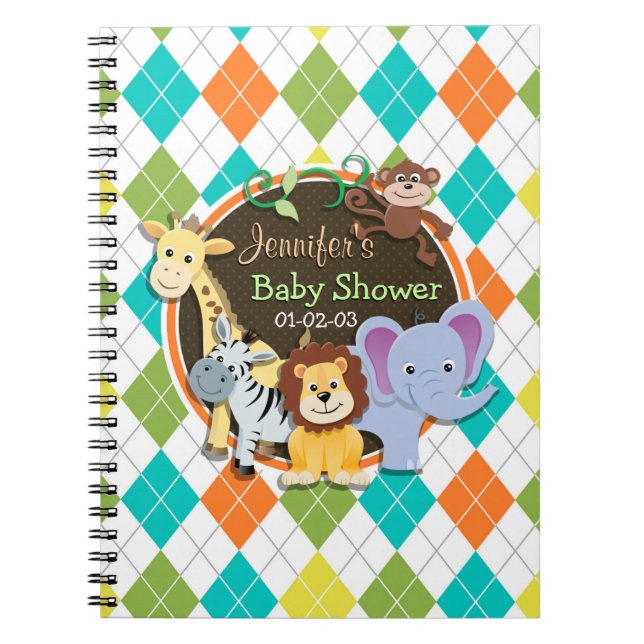 Zoo Animals on Colourful Argyle Notebook (Front)