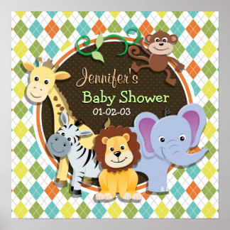 Zoo Animals on Colourful Argyle Poster