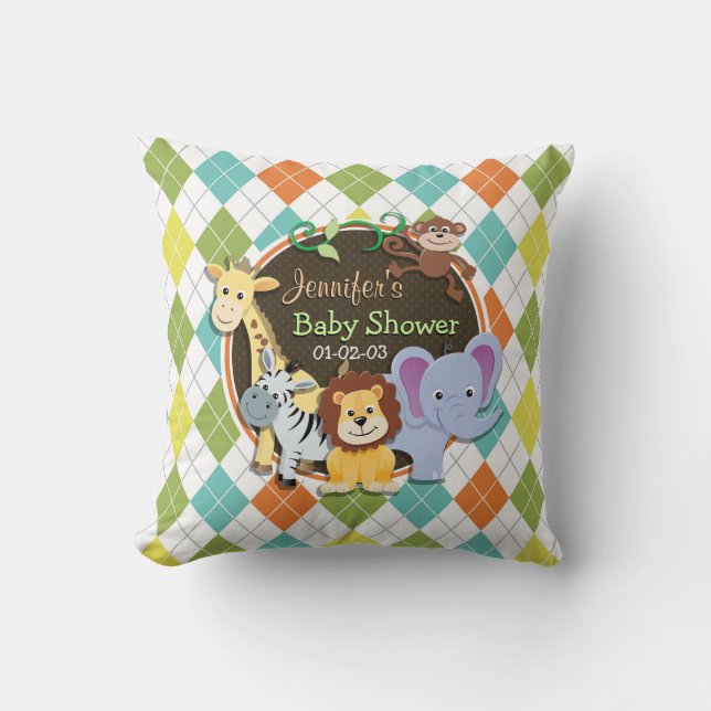 Zoo Animals on Colourful Argyle Throw Pillow (Front)