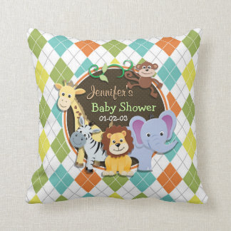 Zoo Animals on Colourful Argyle Throw Pillow