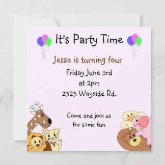 Zoo Animals Party Invitation