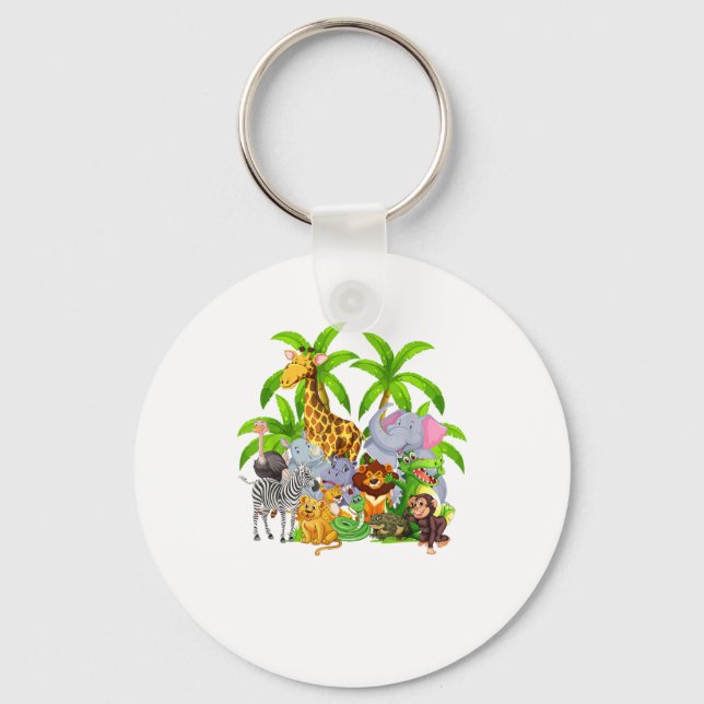 Zoo Animals Safari Wildlife Birthday Party A Day A Keychain (Front)