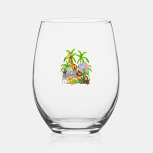 Zoo Animals Safari Wildlife Birthday Party A Day A Stemless Wine Glass