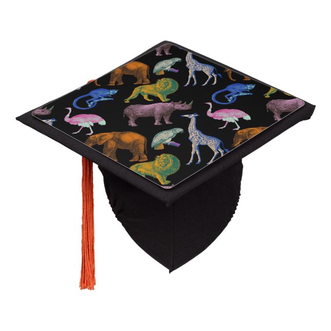 Zoo Animals Vibrant Colours Pop Art Animal Lovers Graduation Cap Topper (Angled)