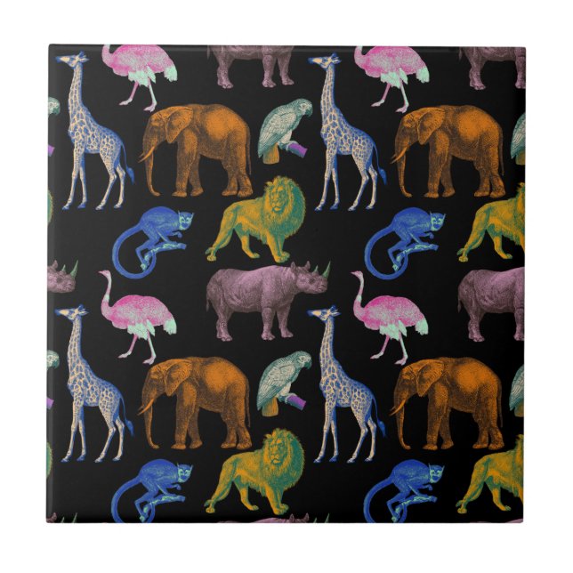 Zoo Animals Vibrant Colours Pop Art Animal Lovers Tile (Front)