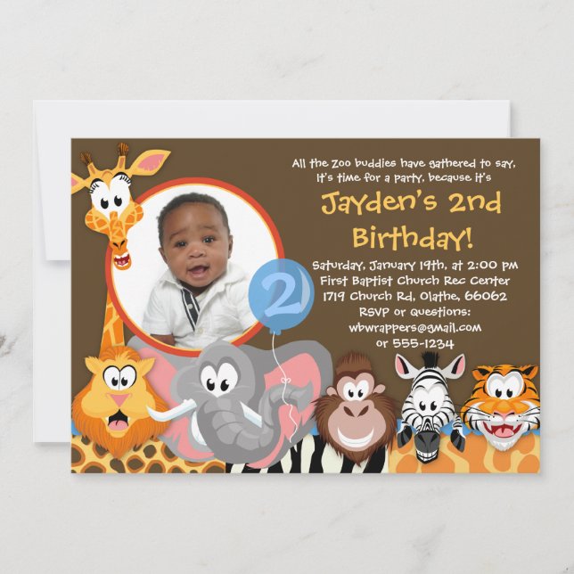Zoo Animals - Wild Animals Birthday Invitation (Front)