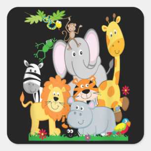 Zoo Animals Wildlife Birthday Party A Day At The Square Sticker