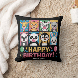 Zoo Animals Wildlife Birthday Party Zoo Day Funny Throw Pillow