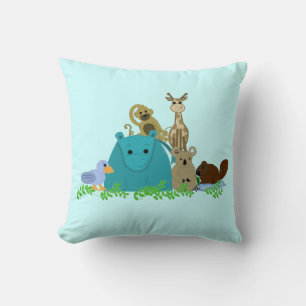 Zoo Animals with Vines Throw Pillow