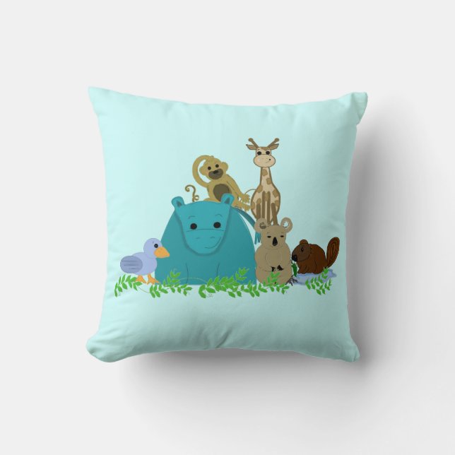 Zoo Animals with Vines Throw Pillow (Front)