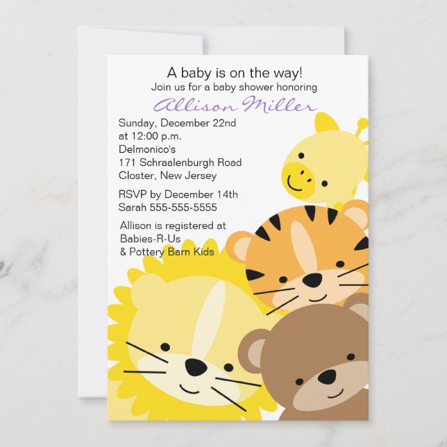 Zoo Animaux Baby shower Invitation (Devant)