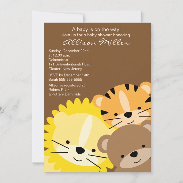 Zoo Animaux Baby shower Invitation (Devant)