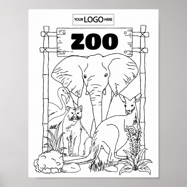 Zoo Art Colouring Art Zoo Birthday Worksheet Activ Poster (Front)