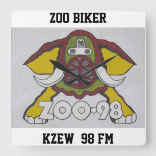 ZOO BIKER KZEW 98 FM SQUARE WALL CLOCK