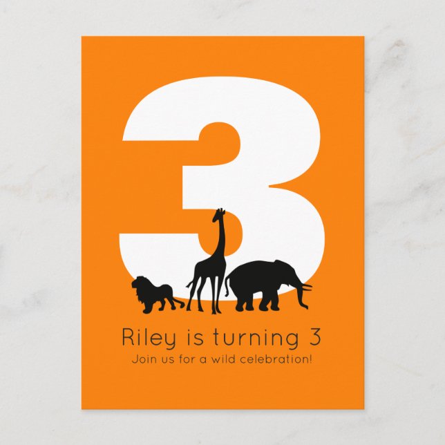 Zoo birthday party orange invitation postcard (Front)