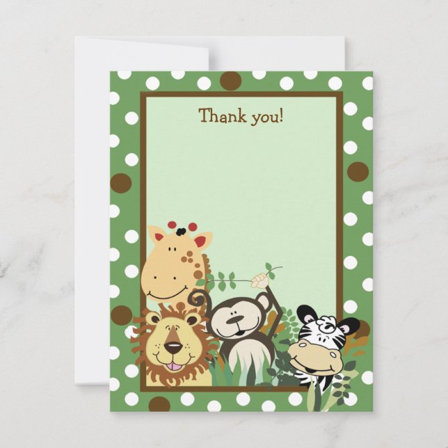 ZOO CREW GREEN Animals Flat Thank you note Card (Front)