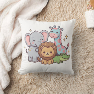 Zoo Cute Animal Kawaii Child Fun Wilds Safari Trip Throw Pillow
