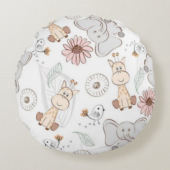 Zoo Friends Round Pillow (Front)