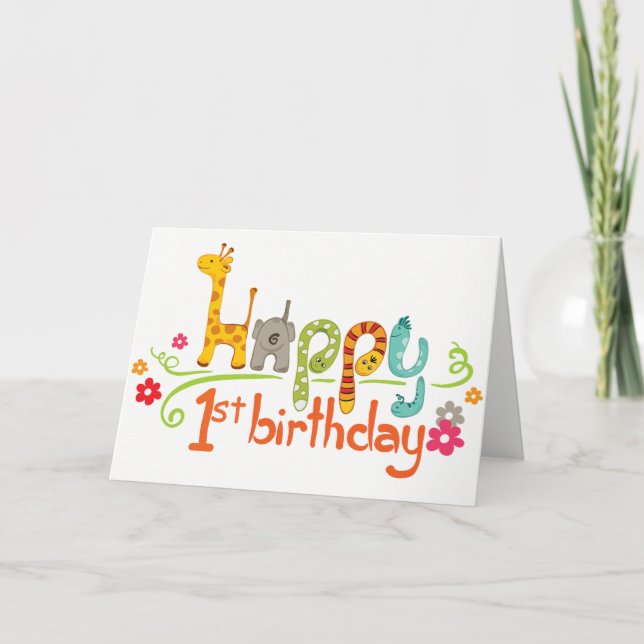 Zoo Happy First Birthday Card (Front)