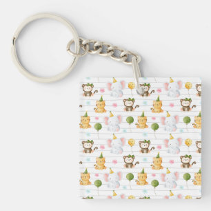 Zoo Jungle Safari Animal Wild One 1st Birthday  Keychain
