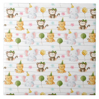 Zoo Jungle Safari Animal Wild One 1st Birthday Tile
