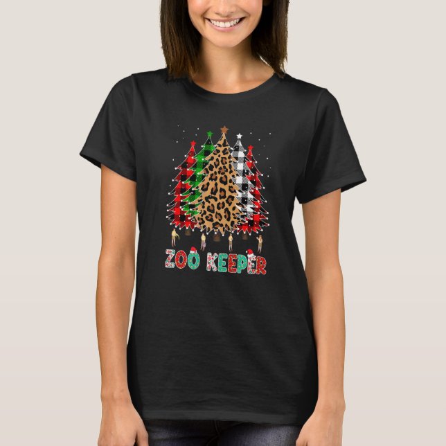 Zoo Keeper Leopard Red White Green Plaid Christmas T-Shirt (Front)