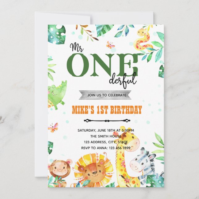Zoo mr onederful birthday invitation (Front)