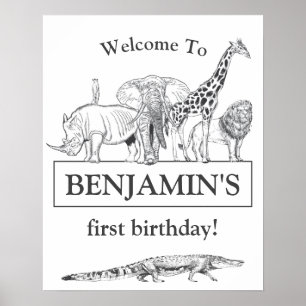 Zoo noir et blanc Animaux Affiche de bienvenue d'a