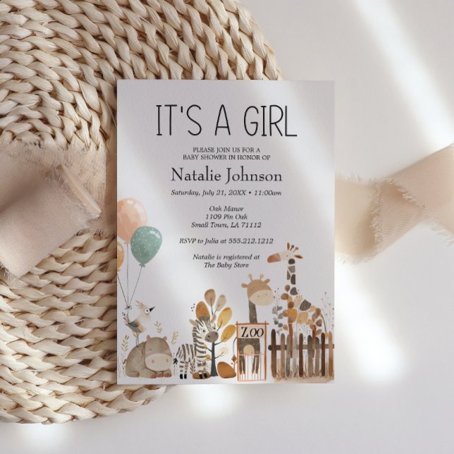 Zoo Nursery Animals Girl Baby Shower Invitation (Creator Uploaded)