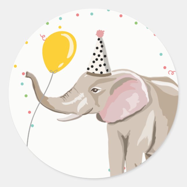 Zoo Party Animals Safari Jungle Wild Elephant Classic Round Sticker (Front)