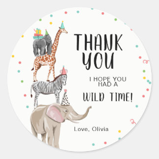 Zoo Party Animals Safari Jungle Wild Thank you Classic Round Sticker