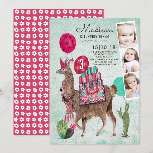 Zoo Party Birthday | Llama | Invitations (Front/Back)
