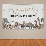 Zoo Safari Animals Kids Birthday Party Banner<br><div class="desc">Zoo kids birthday party banner featuring cute watercolor safari animals (giraffe,  elephant,  lion,  zebra,  leopard,  rhino,  monkey,  bee eater bird),  and a "happy birthday" template that is easy to customize.</div>