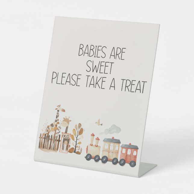 Zoo Safari Nursery Animals Baby Shower Favour Pedestal Sign (Front)