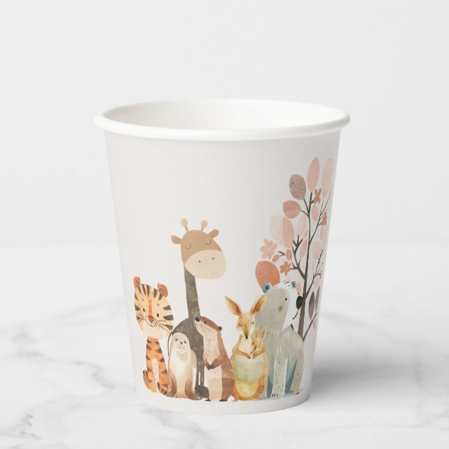 Zoo Safari Nursery Animals Baby Shower Paper Cups (Front)