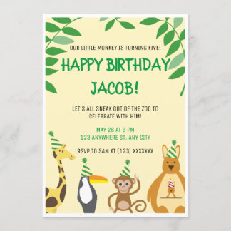 Zoo Themed Kids Birthday Party Invitation