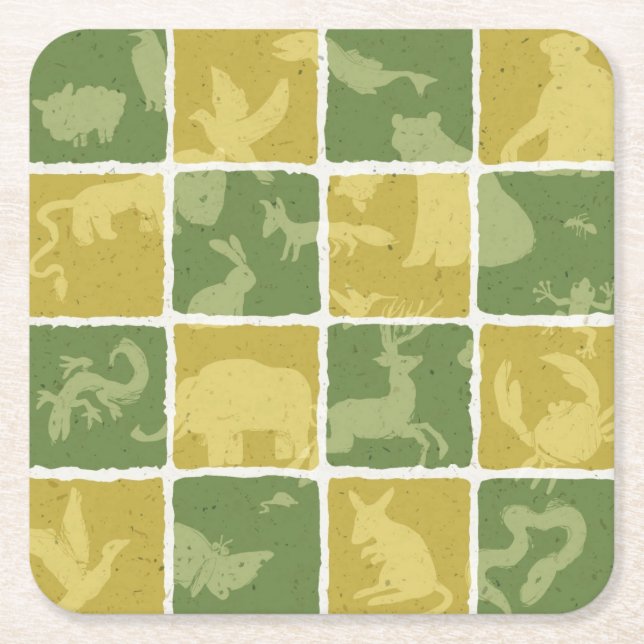 zoo themed pattern square paper coaster (Front)