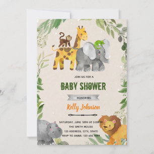 Zoo verdoyant animaux suite thème invitation