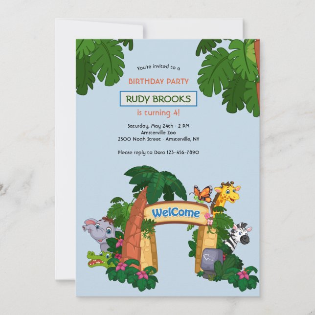 Zoo Welcome Birthday Party Invitation (Front)