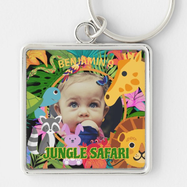Zoo Wild Animal Jungle Safari Kids birthday Keychain (Front)