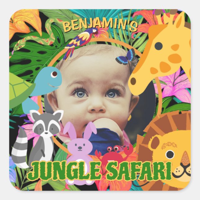 Zoo Wild Animal Jungle Safari Kids birthday Square Sticker (Front)