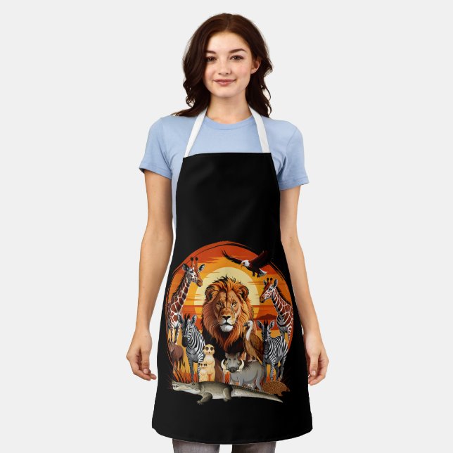 Zookeeper African Animals Design Cute Zoo Art Apron (Worn)