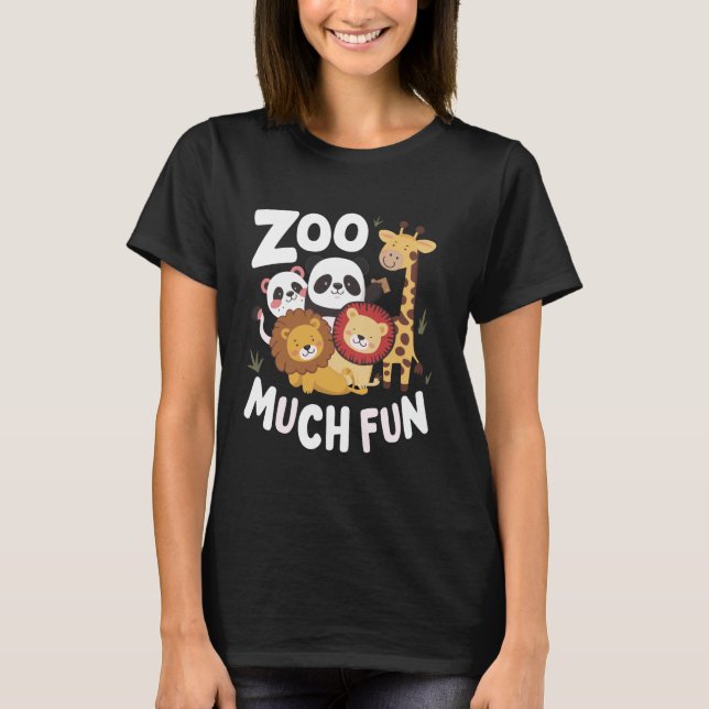 Zookeeper Safari Zoo Much Fun Animals Panda Lion T-Shirt (Front)