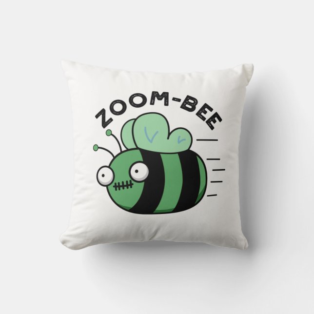 Zoom-bee Funny Halloween Zombie Bee Pun Throw Pillow (Front)