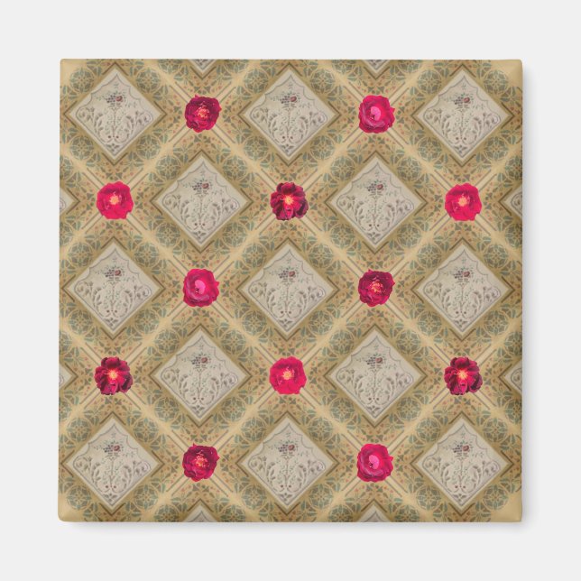 Zoomed Fruit, Vine, & Rose Pattern Magnet (Front)