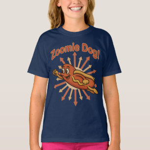 Zoomie Dog Flying Hot Dog Cartoon – Fun Retro T-Shirt