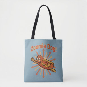 Zoomie Dog Flying Hot Dog Cartoon – Fun Retro Tote Bag